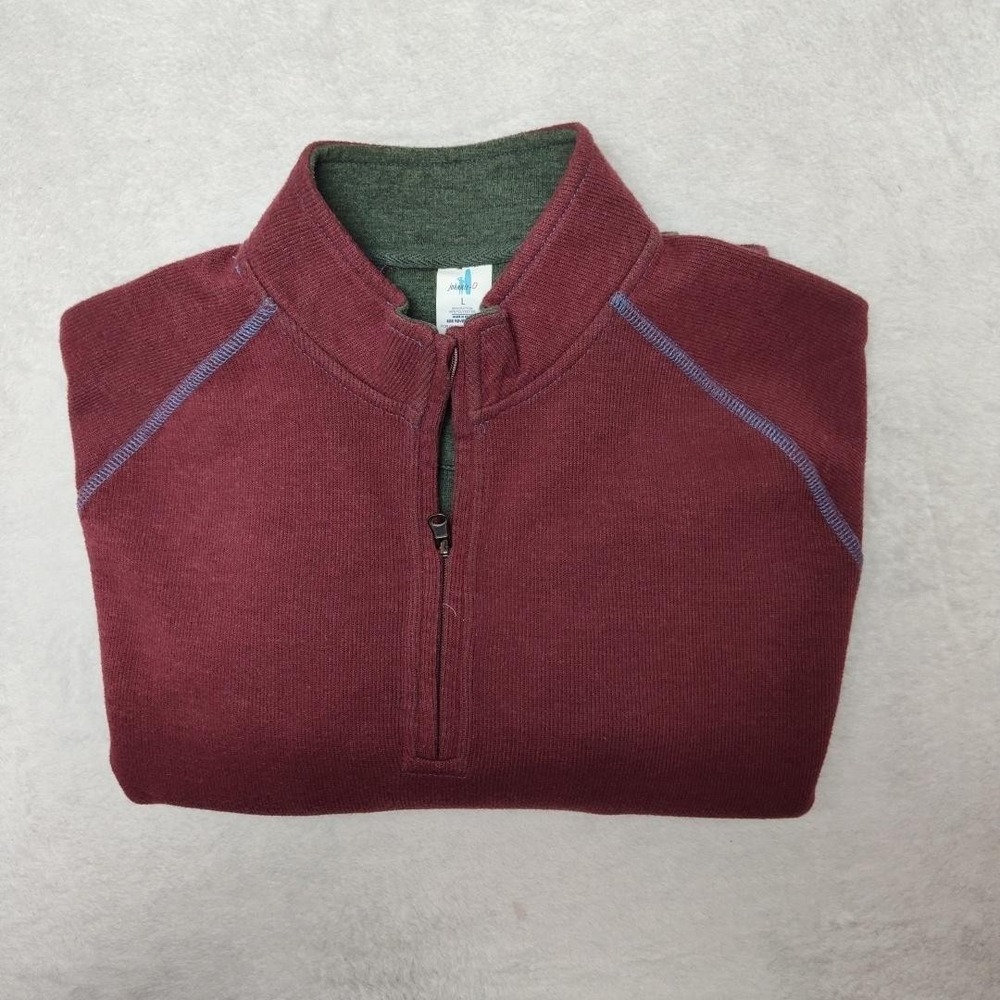 Johnnie-O Sweater Men L Red Mock Neck 1/4 Zip Golf Pullover Reversibe Tight-Knit
